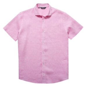 PINKKI PELLAVAKAULUSPAITA, lyhythihainen